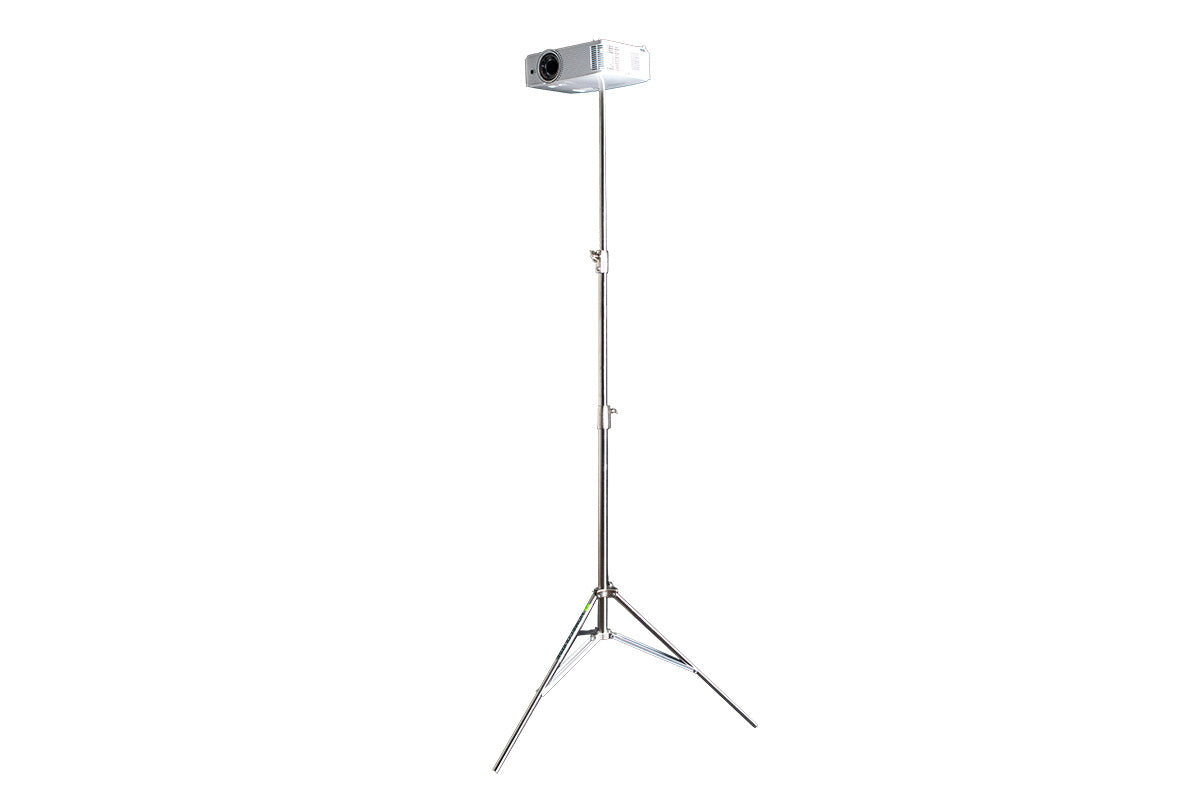 HomeCourse Projector Stand, designed for easy set up and compact storage, ideal for golf simulators and home use.