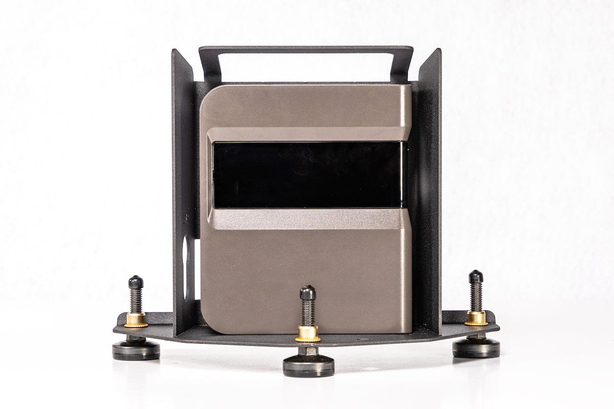 Back view of the SKYTRAK launch monitor in the metal SKYTRAK protective case