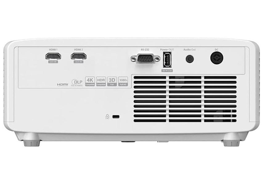 Back view of the Optoma GT2000 HDR projector showcasing input ports and robust design for golf sim